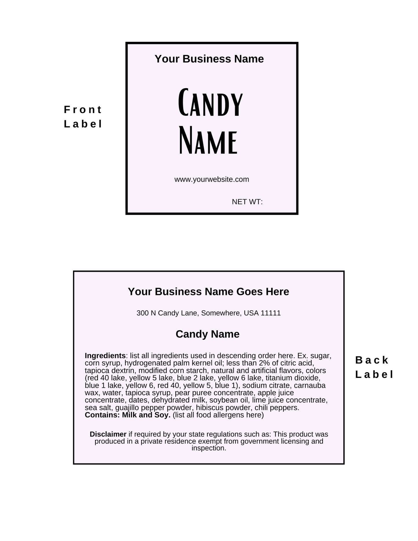 Candy Label Template